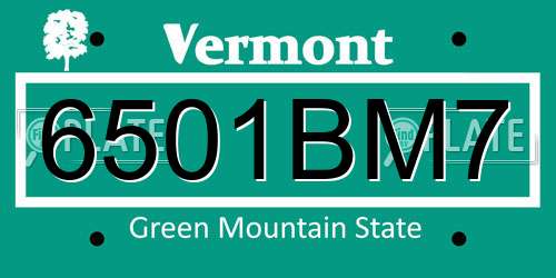 6501BM7 Vermont License Plate