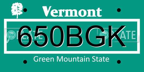 650BGK Vermont License Plate