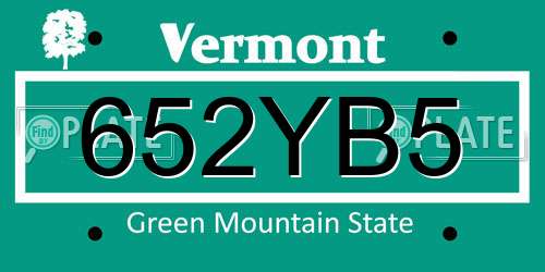 652YB5 Vermont License Plate