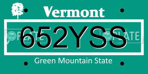 652YSS Vermont License Plate
