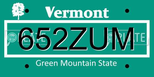 652ZUM Vermont License Plate