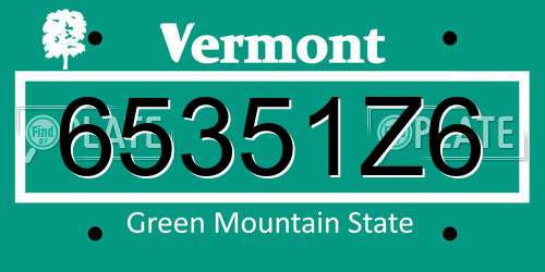 65351Z6 Vermont License Plate