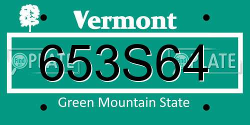 653S64 Vermont License Plate