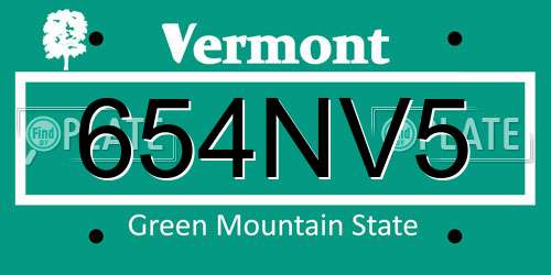 654NV5 Vermont License Plate