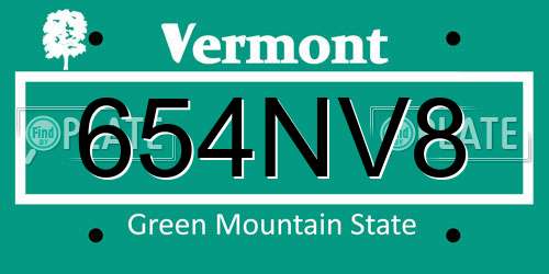 654NV8 Vermont License Plate