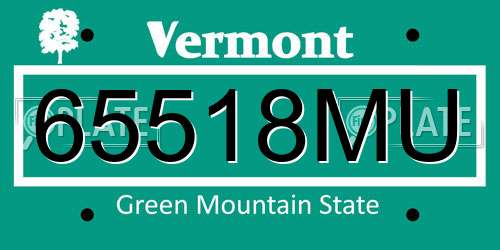 65518MU Vermont License Plate