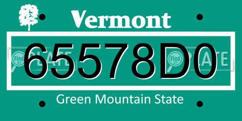 65578D0 Vermont License Plate