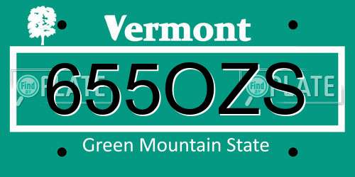 655OZS Vermont License Plate