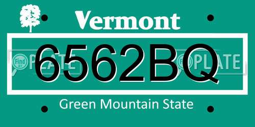6562BQ Vermont License Plate