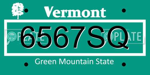 6567SQ Vermont License Plate