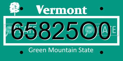 65825O0 Vermont License Plate