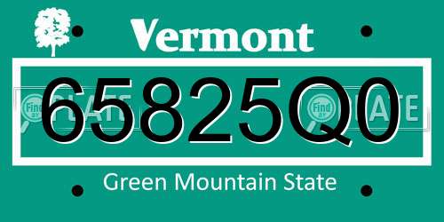 65825Q0 Vermont License Plate