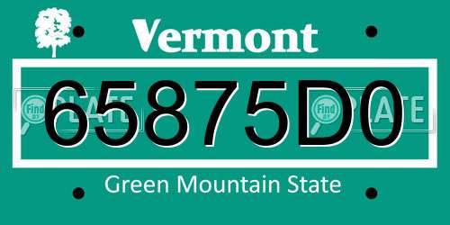 65875D0 Vermont License Plate