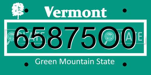 65875O0 Vermont License Plate