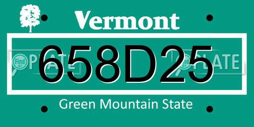 658D25 Vermont License Plate