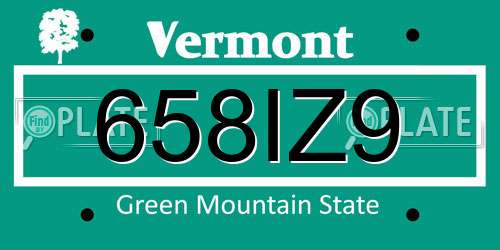 658IZ9 Vermont License Plate