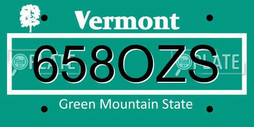 658OZS Vermont License Plate