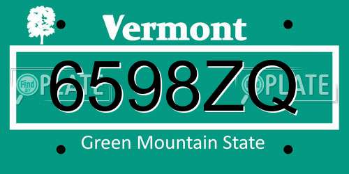 6598ZQ Vermont License Plate