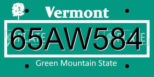 65AW584 Vermont License Plate