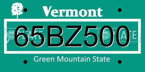 65BZ500 Vermont License Plate