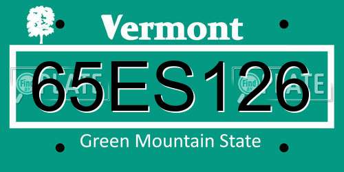 65ES126 Vermont License Plate