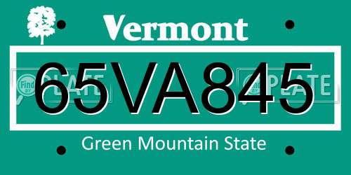 65VA845 Vermont License Plate