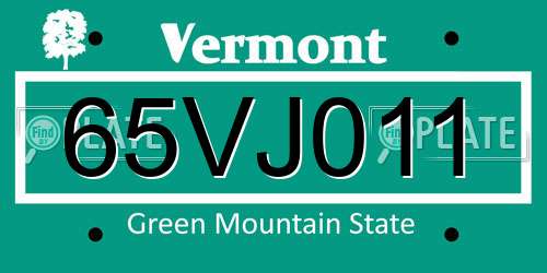 65VJ011 Vermont License Plate