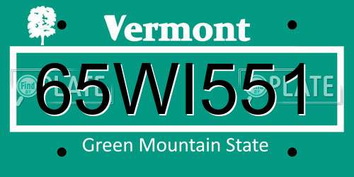 65WI551 Vermont License Plate