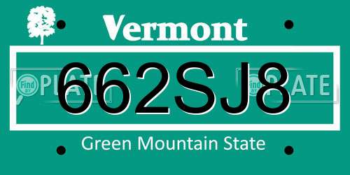 662SJ8 Vermont License Plate