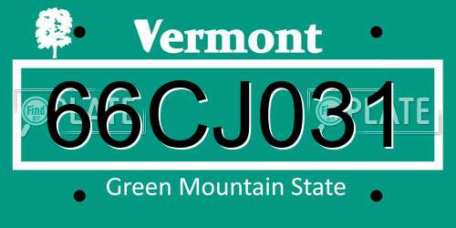 66CJ031 Vermont License Plate