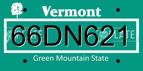 66DN621 Vermont License Plate