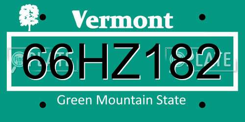 66HZ182 Vermont License Plate
