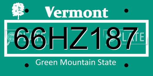 66HZ187 Vermont License Plate