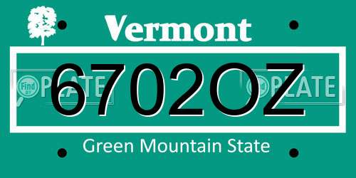 6702OZ Vermont License Plate
