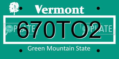 670TO2 Vermont License Plate