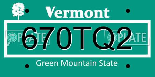 670TQ2 Vermont License Plate