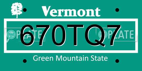 670TQ7 Vermont License Plate