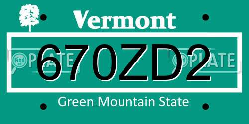 670ZD2 Vermont License Plate