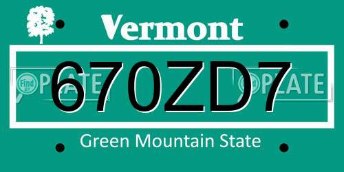 670ZD7 Vermont License Plate