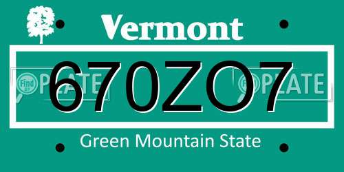 670ZO7 Vermont License Plate