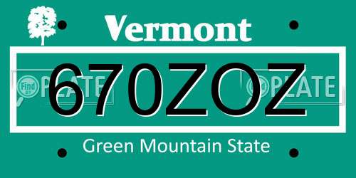 670ZOZ Vermont License Plate