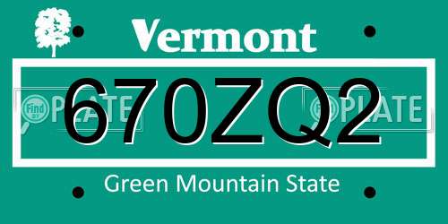 670ZQ2 Vermont License Plate
