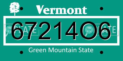 67214O6 Vermont License Plate