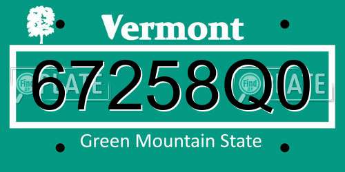 67258Q0 Vermont License Plate