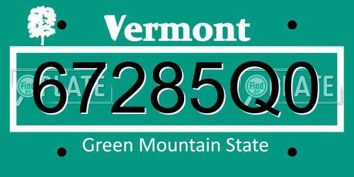 67285Q0 Vermont License Plate