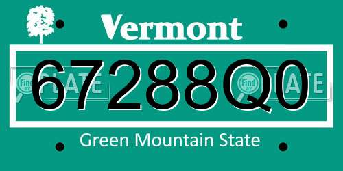 67288Q0 Vermont License Plate