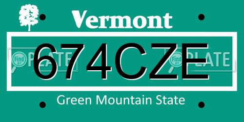 674CZE Vermont License Plate