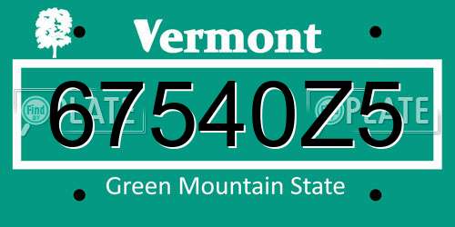 67540Z5 Vermont License Plate