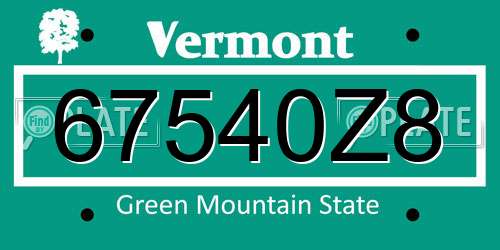67540Z8 Vermont License Plate