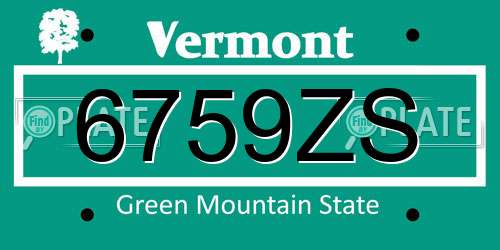 6759ZS Vermont License Plate